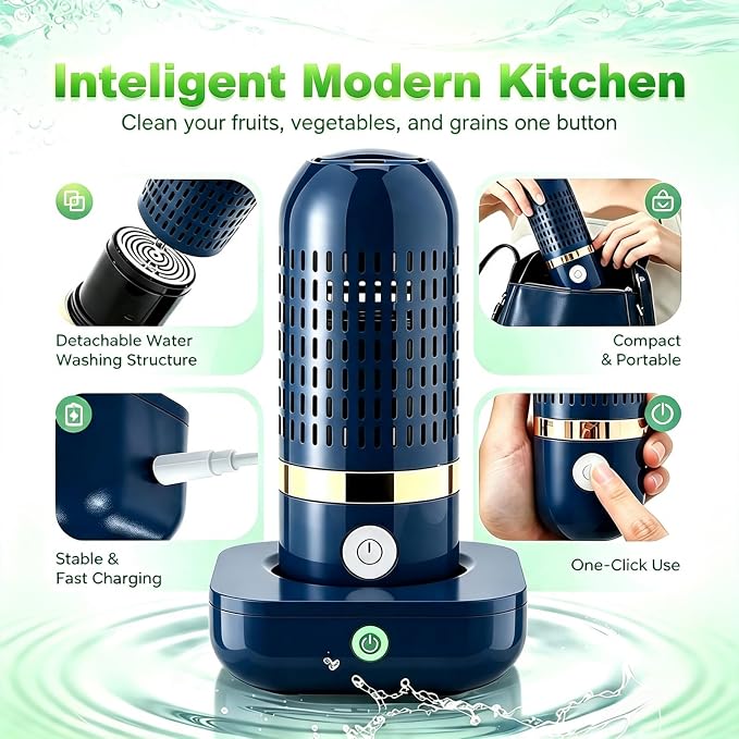 Pure pod Vegetable and Fruit Cleaner，Produce Cleaner & Vegetable with Oh-Ion Technology | Wireless Rechargeable Food Washer, IPX7 Waterproof for Produce, Meat Seafood