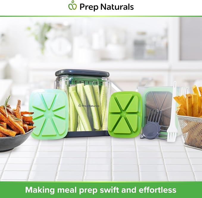 Prep Naturals Medium Stainless Steel French Fry Cutter | Manual French Fry & Potato Cutter - Stainless Steel Blades, Chop Box & Safety Glove Included (3-in-1)