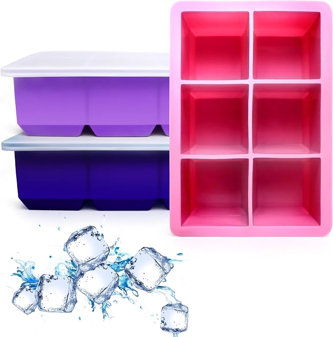 Excnorm Silicone Ice Cube Trays 3 Pack - Large Size Silicone Ice Cube Molds with Leak Proof Removable Lid Square Ice Cube Tray And BPA Free for Cocktail,Whiskey, Stackable Flexible Ice