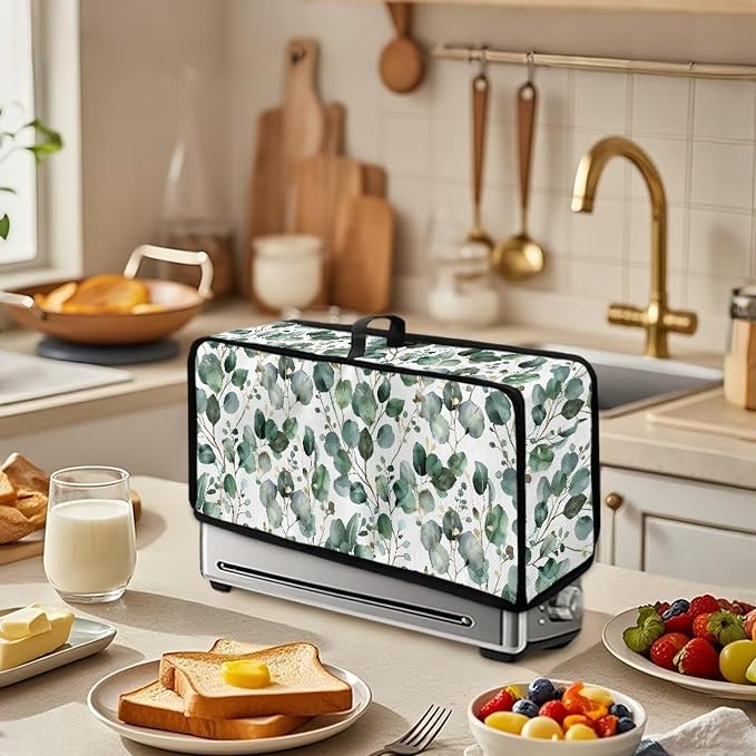 ZDCUSTOM Slim Toaster Dust Cover 2 Slice, Long Slot Toaster Oven Bread Maker Machine Stain Resistant Kitchen Small Appliance Cover Green Sage Leaf