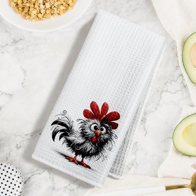 2 Pcs Funny Chicken Kitchen Towels, Chickens Gifts Absorbent Hand Towel | Chicken Lover Gifts for Women Mom, Waffle Dish Towels for Kitchen Home Decor, 24x14 Inch