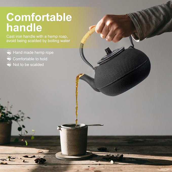 suyika Japanese Tetsubin Cast Iron Teapot Tea Kettle pot with Stainless Steel Infuser for Stovetop Safe Coated with Enameled Interior 22 oz/650 ml | Teapot Tea Kettle pot with Stainless Steel Infuser for Stovetop Safe Coated