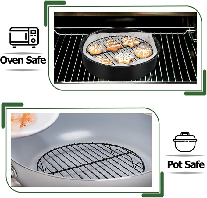 TeamFar Round Cooling Rack, 9" Non-stick Stainless Steel Baking Rack | 2 Pack Coated Cooking Wire Racks for Baking/Roasting/Steaming/Cooling, Healthy & Heavy-Duty, Oven Safe & Easy to Clean
