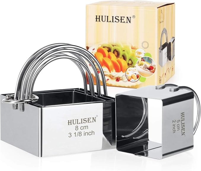 HULISEN Square Biscuit Cutter Set 4-Pc, Cookie Cutters with Handle | Stainless Steel, Dishwasher Safe, Etched inch/cm Markings, Gift-Ready Packaging, Ergonomic Arched Grip