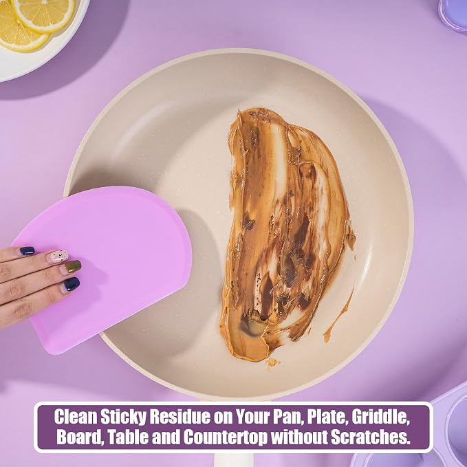 Silicone Dough Scraper with Metal Core Flexible Bowl Scraper Bread Baking | With Stainless Steel Sheet, Curved Edge Food Grade Silicone Bench Scraper for Sourdough Bread, Set of 2, Gray & Purple, SAPID
