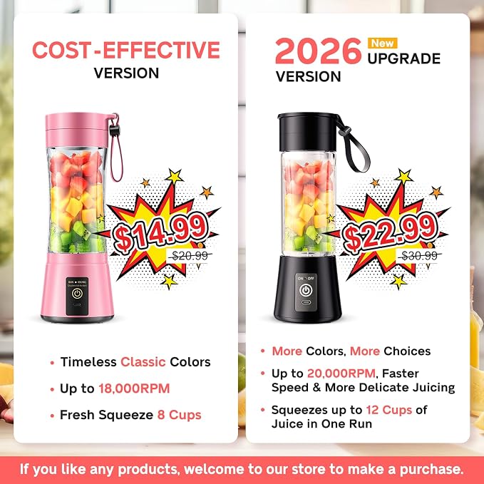 Personal Size Portable Blender Make Smoothies - Mini Blender 12oz Juice Cup | Powerful Blending with 6 Stainless Steel Blades, BAP-Free, Lightweight, Easy Clean,Suit in Travel/Office/Gym/Picnic/ Sports