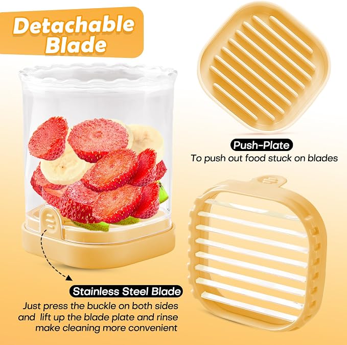 Creative Strawberry Slicer, Detachable Cutter with Push Plate (Yellow)