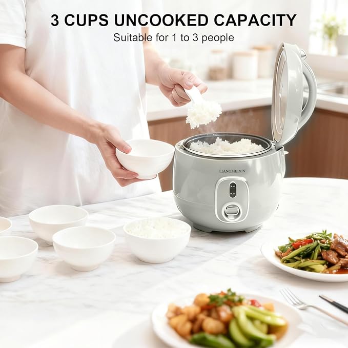 Durable Rice Cooker Small 3-Cup (Uncooked)/6-Cup (Cooked) for 1-3 People, 1.6L Non-stick Mini Rice Cooker, Perfect for White/Brown Rice, Porridge, Soup, and Hot Pot, Auto Keep Warm 12 hours(Sage Green)
