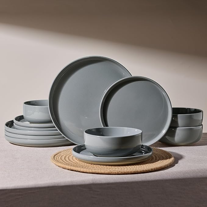 Famiware Milkyway 12-Piece Stoneware Dinnerware Set, Dark Gray | Plates and Bowls for 4, Dishes Set for Everyday & Formal Use, Microwave & Dishwasher Safe, Chip & Scratch Resistant