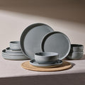 Famiware Milkyway 12-Piece Stoneware Dinnerware Set, Dark Gray | Plates and Bowls for 4, Dishes Set for Everyday & Formal Use, Microwave & Dishwasher Safe, Chip & Scratch Resistant