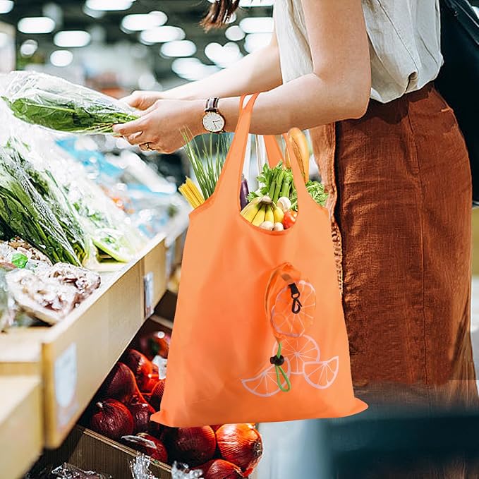 20Pack Reusable Shopping Bags Bulk Foldable Portable Reusable Grocery Bags | Lightweight Polyester Grocery Shopping Tote Bag,Reusable Grocery Bags Foldable Machine Washable Shopping Bags(Fruit)
