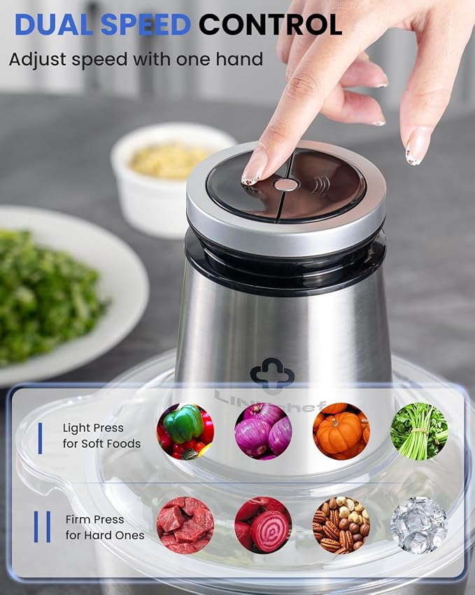 LINKChef Food Processor, 10 Cup Electric Food Chopper, 600W Meat Grinder with Stainless Steel Blades, 2.3L Large Capacity Kitchen Processor for Meat, Vegetables, Onion, Garlic & Meal Prep