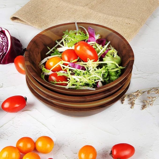 AIDEA Acacia Wooden Serving Bowls, 7 Inch Set of 4 for Salad, Soup, Noodle and More