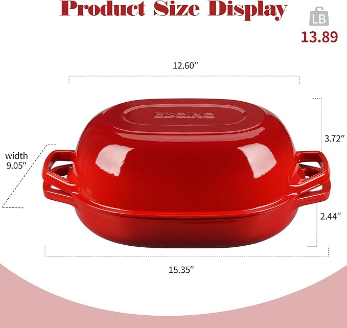EDGING CASTING Enameled Cast Iron Oval Dutch Oven Pot with Lid, Dutch Oven for Sourdough Bread Baking, Bread Oven, Bread Dutch Oven, Oval Bread Pan, 7qt, Red