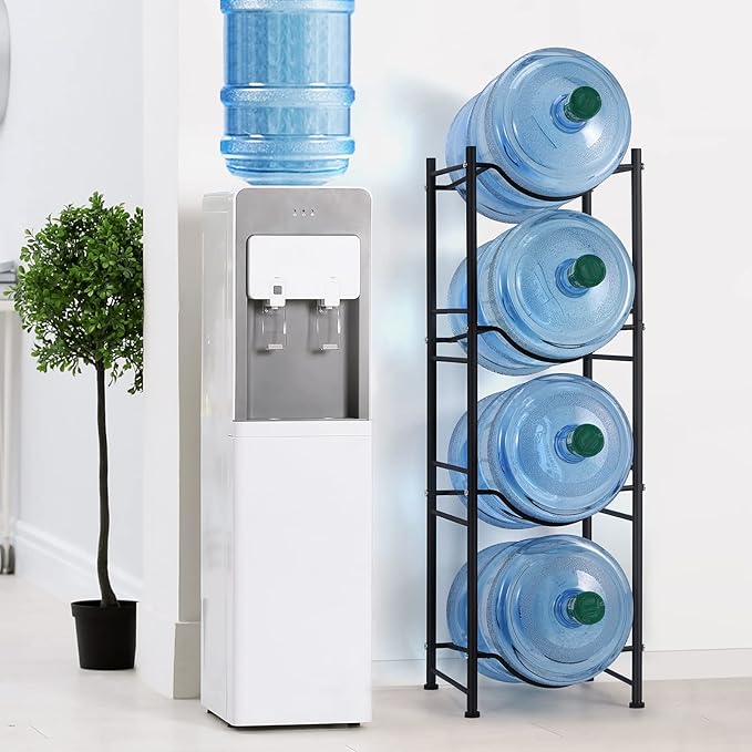 5 Gallon Water Bottle Jug Holder 4 Tier Heavy Duty Cooler Jug Storage Rack Detachable Bottle Organizer Shelf for Home, Kitchen, Office, Breakroom Space Save, Black