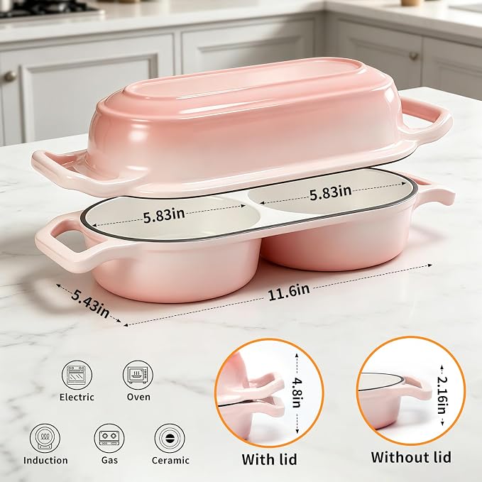Double Enameled Cast Iron Dutch Oven for Sourdough Bread Baking – 2-in-1 Bread Baker with Lid, Dual Mini Loaf Pan, 500°F Oven Safe, Even Heating for Artisan Bread, Nonstick Enamel