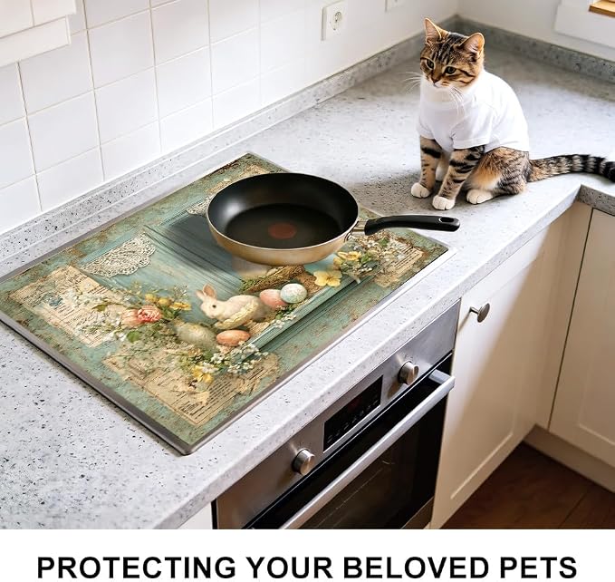 Easter Bunny Stove Top Cover 28.35x20.47 in Non Slip Mat | Heat Resistant Cooktop Protector Mat with Non-Slip Backing, Scratch Protection and Countertop Drying Mat.