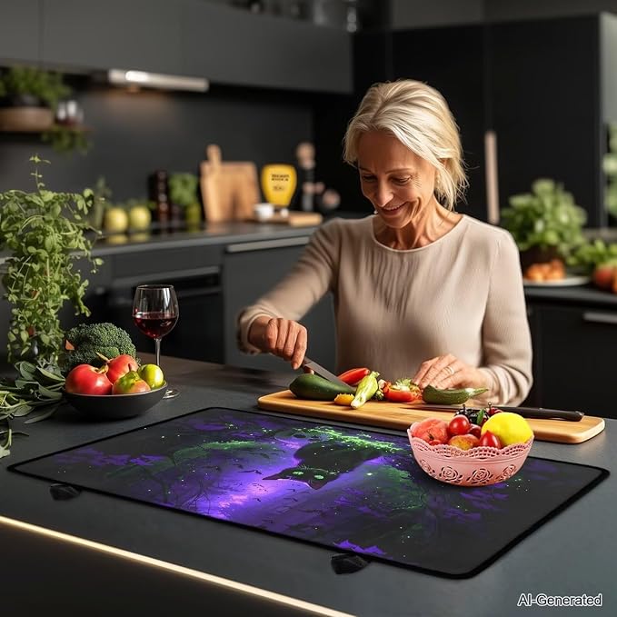 Gothic Black Cat Stove Top Covers for Gas Burners, Wear Resistant Electric Stove Top Cover, Anti Scalding Flat Range Stovetop Protector, Thick Dish Drying Mat, Easy to Clean