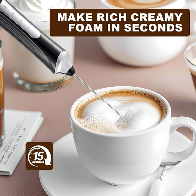 Handheld Electric Milk Frother with 2 Heads, Coffee Whisk Foam Mixer with USB Rechargeable 3 Speeds, Foam Maker Blender for Latte, Cappuccino, Hot Chocolate, Egg (Type 5)