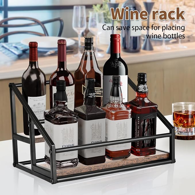 YQBRAO 2-Tier Coffee Syrup Organizer, 8-Bottle Rack, Rustic Brown | Holds up to 8 bottles in two raised rows for coffee bars, kitchens, counters, and beverage stations.