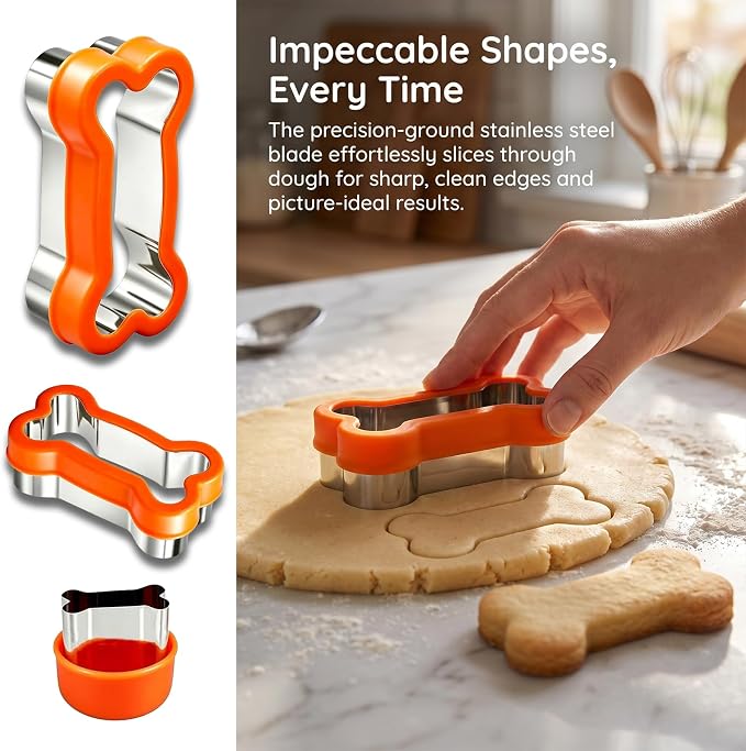 3 Pcs Dog Bone Cookie Cutters, Stainless Steel Biscuit Cutters Set | Large 4.45" Medium 2.95" Mini 1.53" Sizes, Perfect for Homemade Pet Treats and Snacks, with Storage Lid