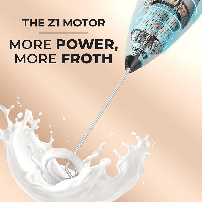 Zulay Kitchen Powerful Milk Frother Wand With Duracell Batteries - Ultra Fast Handheld Drink Mixer - Electric Whisk Foam Maker for Coffee, Lattes, Cappuccino & Matcha - Z1 Motor - Gray & Black
