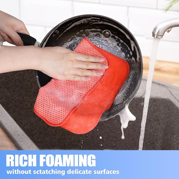 Dish Cloths for Washing Dishes with Scrub Side, Microfiber Dish Rags | Dual-sided microfiber dish cloths with scrubber for stuck-on food, quick dry kitchen washcloths 9 Pack, 12 Inch Mixed Colors