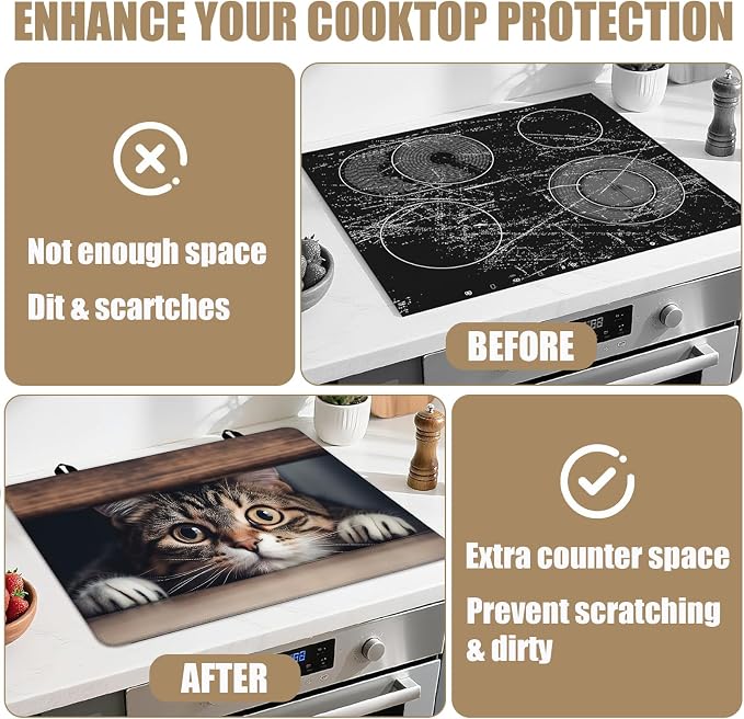 Cute Cat Stove Top Covers for Electric Stove, Electric Gas Stove Pad Heat Resistant Range Cooktop Protector for Home Decor Kitchen 28"x20"