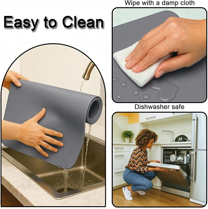Silicone Mat 35.4"x23.6" Silicone Mats for Kitchen Counter Heat Resistant Mats for Countertop, Countertop Protector Mat, Edge Heightening Nonstick Waterproof Multipurpose Table Mat (Dark Gray)