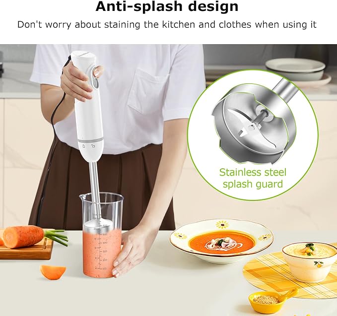 Bonsenkitchen Immersion Blender with 2 Mixing Speed,Stainless Steel Blades | Ergonomic Handle, Emulsion Blender, Stick Mixer for Baby Food,Smoothies, Soups & Sauces