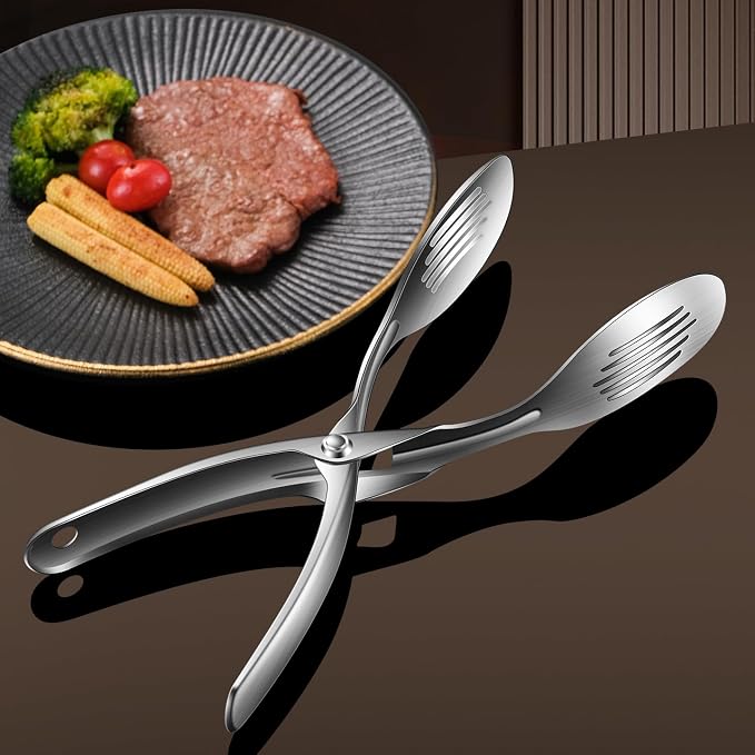Kitchen Metal Tongs, 304 Stainless Steel Scissor Tongs | Heat-Resistant 600C, For Food, Steak, Bread, Pizza, Salads, BBQ, Stable Clamping and Flipping Performance, multi function