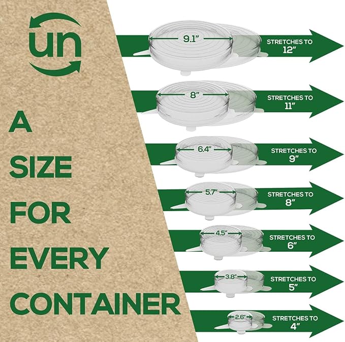 unwasted Reusable Silicone Lids (Small) – Upgrade Your Kitchen Gadgets with Our Silicone Covers for Food Storage – Reusable Silicone Stretch Lids and Food Covers for Containers Up to 6” (Pack of 4)