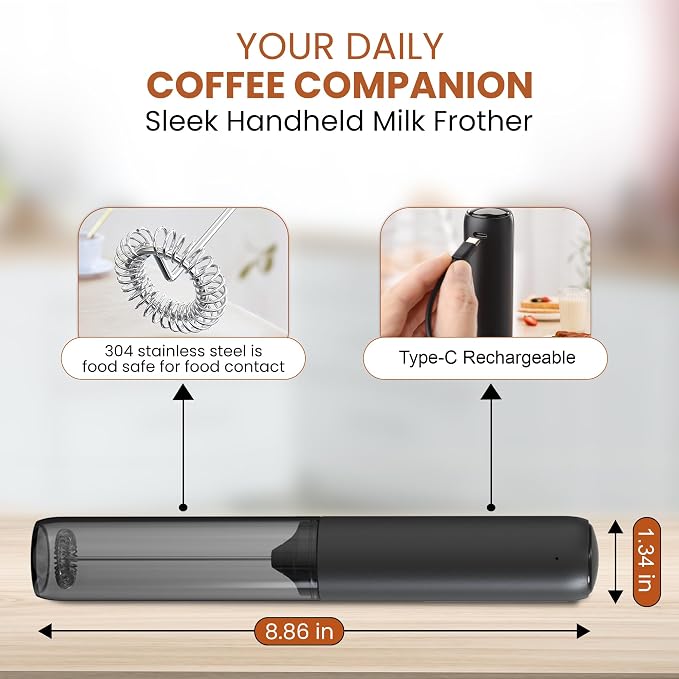 Portable Travel Frother with Case Mini - Rechargeable Handheld Milk Frother with Cover - Coffee Mixer Wand - Wisking Tool Electric Whisk - Coffee Stirrers Electric Whisker - Drink Mixer Handheld