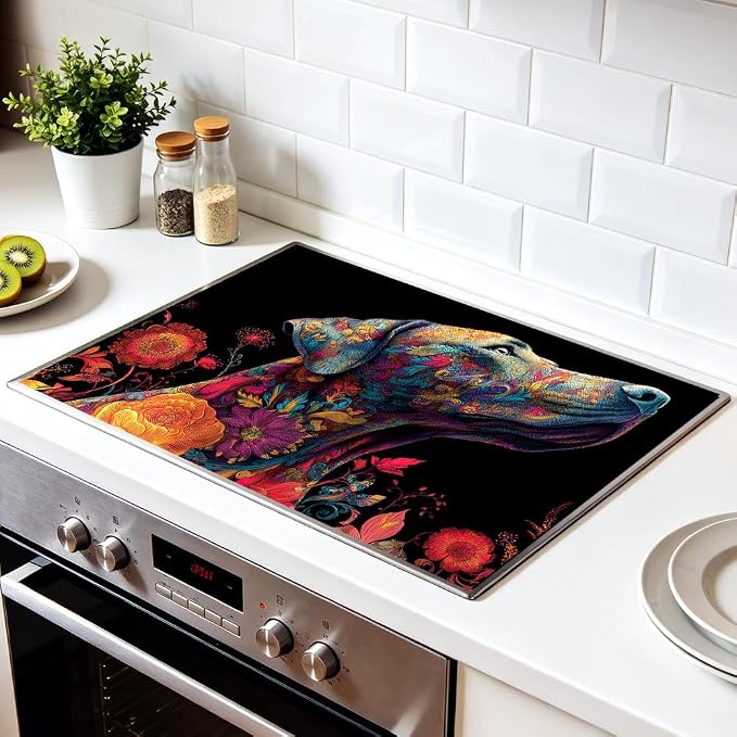 Colorful Dog Stove Top Cover 28.35x20.47 in Non Slip Mat | Heat Resistant Cooktop Protector Mat with Non-Slip Backing, Scratch Protection and Countertop Drying Mat.