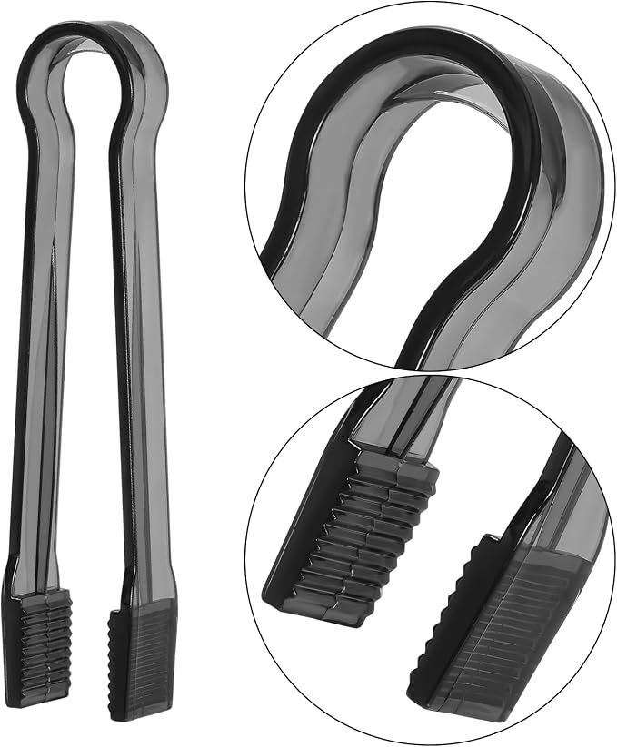 10 Pcs Plastic Buffet Serving Tongs, Clear Black Kitchen Tongs Mini Serving Utensil Tongs for Food Ice Salad Buffet Barbecue Cookies, 6.3 Inches
