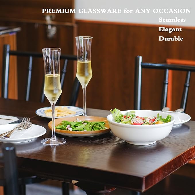 Champagne Flutes Set of 6 - Hand Blown Crystal Champagne Glasses With Long Stem - 7 oz Elegant Sparkling Wine Stemware - Unique Gift for Birthday,Wedding,Father's Day,Housewarming