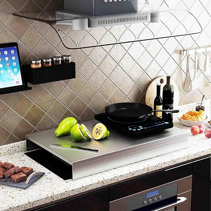 HJJKKH Gas Stove Top Cover, Stove Burner Covers, Stainless Steel Stovetop Noodle Board for Cooktop RV Sink Electric Stove L29.9 x W21.3 x H2.76 Kitchen Stove Rack, Cooker Top Bracket Large