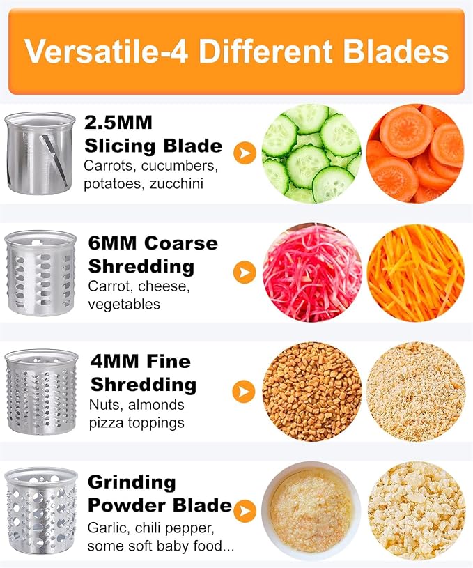FavroKit Fresh Prep. Cheese Grater Attachment for KitchenAid Stand Mixers | Full Stainless Steel Slicer Shredder,60mm Feed Tube,Ergonomic Pusher,Dishwasher Safe Salad Maker Accessories,4 Thick Blades
