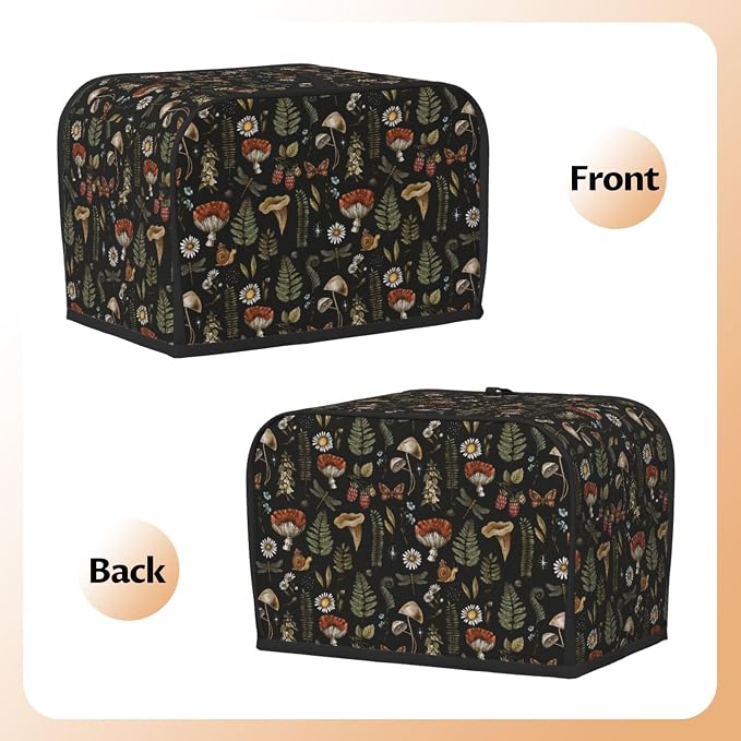 2 Slice Toaster Cover Vintage Mushroom Leaf Forest Dust Proof Washable Kitchen Appliance Cover with Pocket, Oxford Fabric Countertop Toaster Protector for Standard Toasters Small Appliances