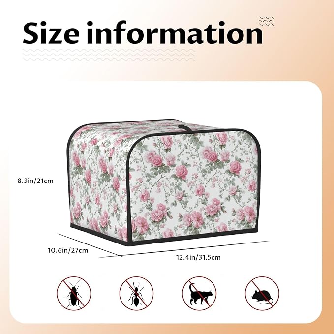 4 Slice Toaster Cover Vintage Floral Dust Proof Washable Kitchen Appliance Cover with Pocket, Oxford Fabric Countertop Toaster Protector for Standard Toasters Small Appliances