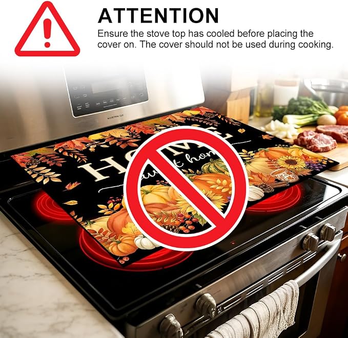 Fall Pumpkin Stove Top Cover for Electric Stove, 28x20 In Mat | Heat-resistant non-slip mat holds hot cookware; glass cooktop protector, dish drying; thanksgiving farmhouse kitchen decor