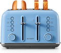 BUYDEEM DT640 4-Slice Toaster, 7 Shade Settings, Extra Wide 1.5’’ Slots for Bagel & English Muffin, 6 Toasting Functions, Retro Stainless Steel Toaster with High Lift Lever, 1800W, Blue