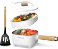 Audecook 2L Electric Hot Pot, Non-Stick Ramen Cooker with Cooking Rack | Dual Power Control Electric Pot For Cooking Steak, Egg, Ramen, Oatmeal & Soup | Portable Pot for Dorm, RV, Travel & Camping