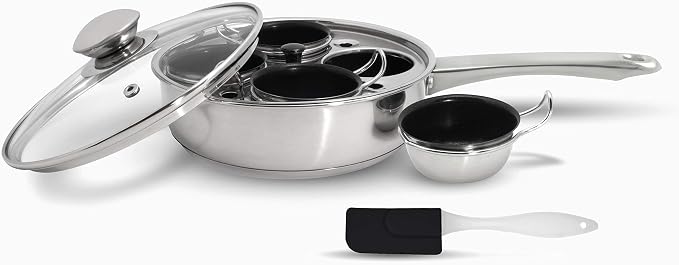 EXCELSTEEL Non Stick Easy Use Rust Resistant Home Kitchen Breakfast Brunch Induction Cooktop Egg Poacher, 4 Cups, 18/10 Stainless Steel