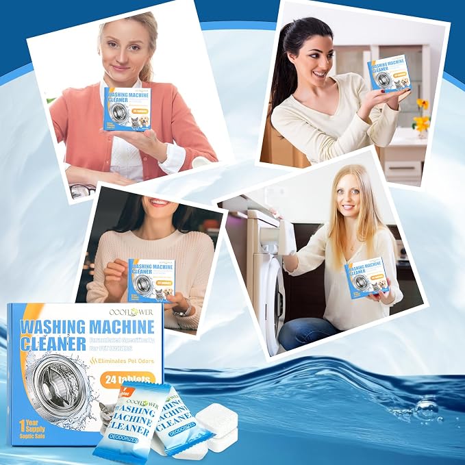 Washing Machine Cleaner Tablets, Formulated for Pet Owners-24 PC | Pet Hair Remover, Deodorizer, Work with Top & Front Load, HE, Deep Cleaning Descaler, Removes Residue and Odors, Septic Safe