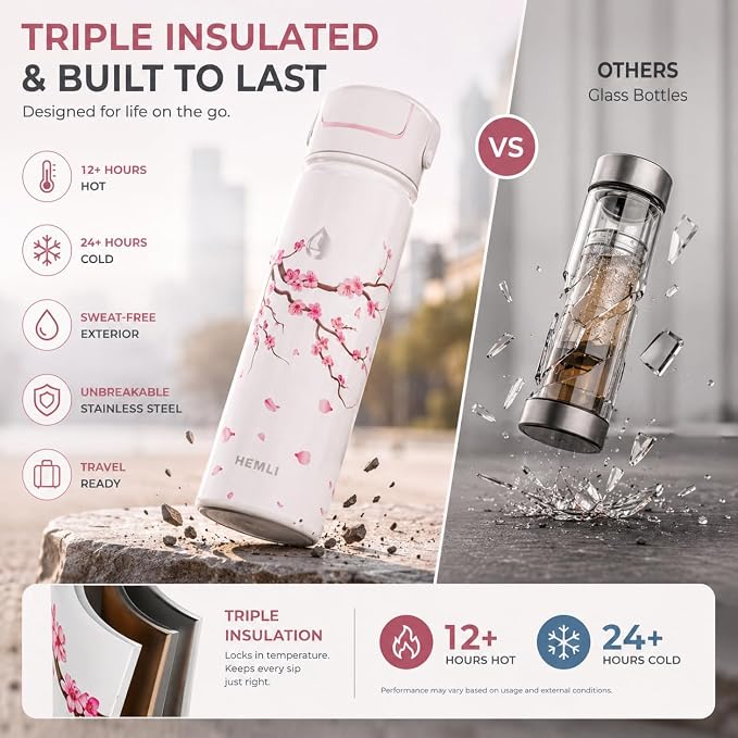 22 oz Ceramic Lined Tea Infuser Travel Tumbler, Micro-Mesh Stainless Steel Infuser, Pure Taste Ceramic Interior, Triple Insulated 12hr Hot Cold, Dual Sip & Straw Lid, Scratch-Resistant
