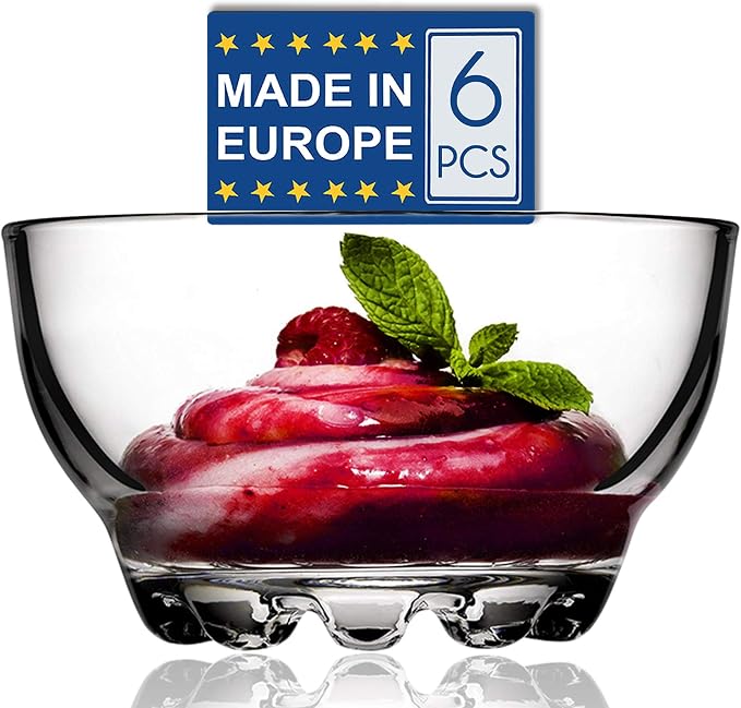 Volarium Glass Bowls Set of 6 for Kitchen Prep, Dessert, Snack, Fruit, or Nuts - 9.5 Ounce Capacity Dip Bowls, Premium Quality Clear Borosilicate Glass
