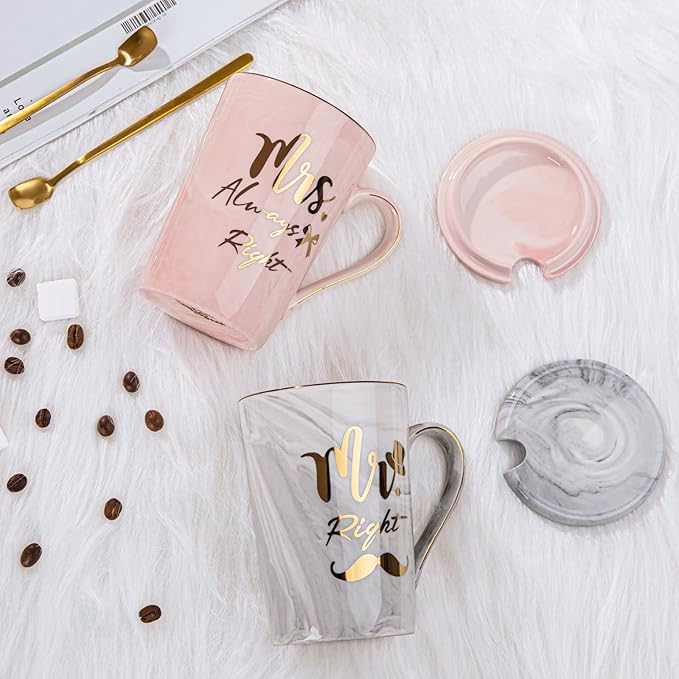 Wedding Gifts for Couples 2026, 14oz Ceramic Mr and Mrs Mug Gifts Set of 2 | Bridal Shower Engagement Anniversary Bride to be Gifts for His and Hers 2026 with Spoon Greeting Card, Luxury Gift Box