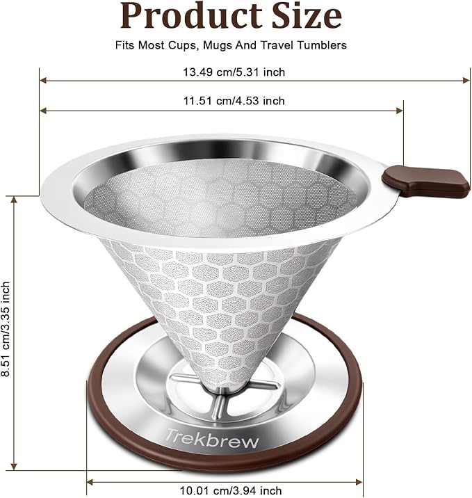Pour Over Coffee Dripper, Stainless Steel Coffee Filter 600 Mesh Ultra-Fine,Paperless Reusable Coffee Filter,1-2 Cup Portable Single Serve Coffee Maker for Home Office Travel