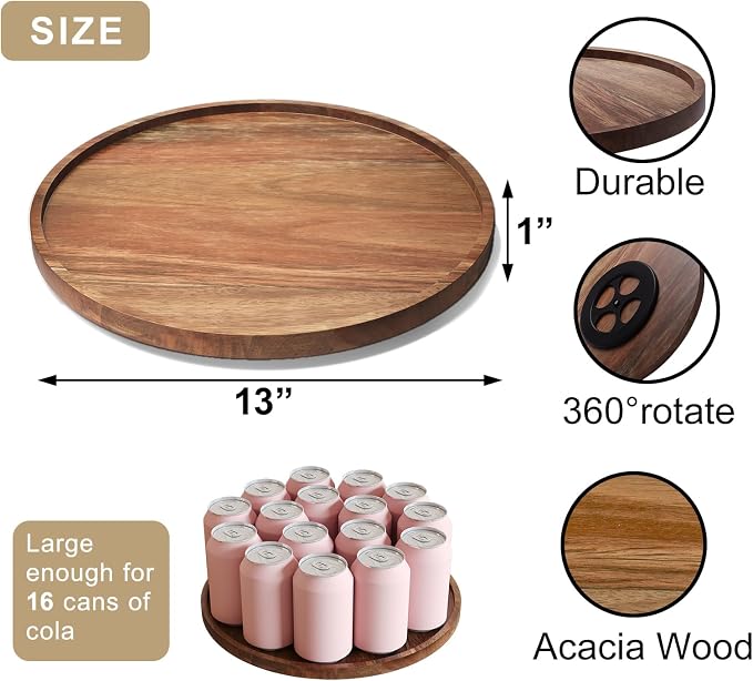 VERTORGAN Lazy Susan Bamboo Organizer for Kitchen,Cabinet(Large) | 360 Rotating Turntable,Spice Rack,Serving Tray,Pantry Vanity Organizer,Countertop Space-Saver
